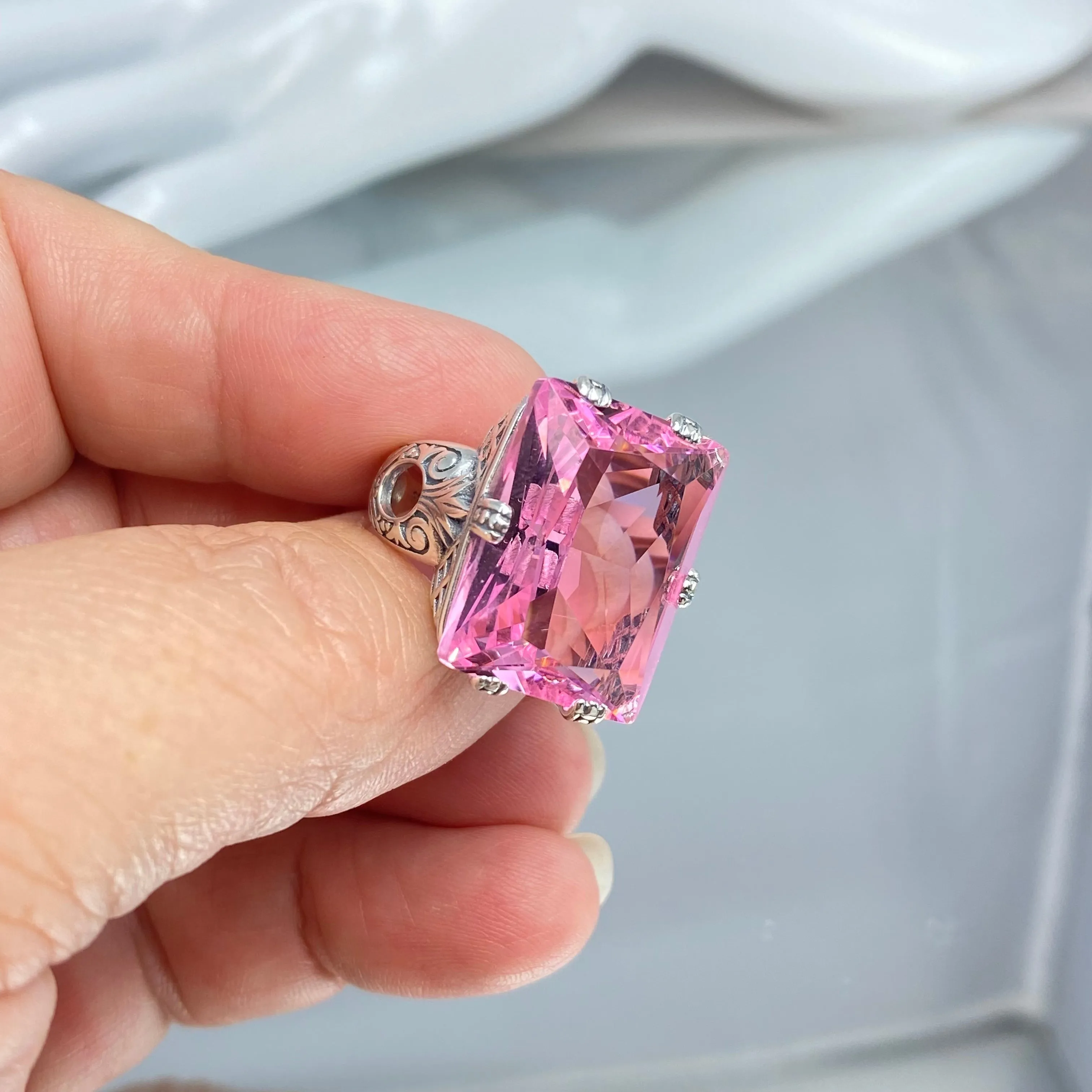 Pink Topaz Ring, Size 13, Six Prong Ring, 30ct Art Deco Ring, Vintage Jewelry #D104 - Ready to Ship