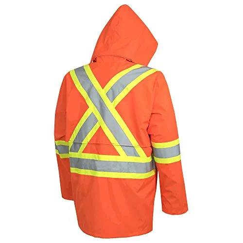 Pioneer V1081350 Hi-Viz Safety Rain Jacket, Tear and Abrasion Resistant, Orange