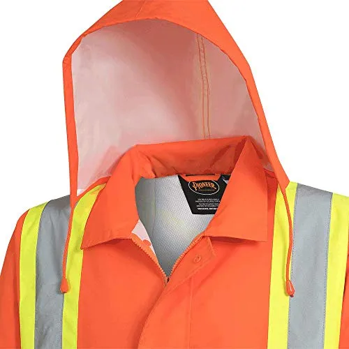 Pioneer V1081350 Hi-Viz Safety Rain Jacket, Tear and Abrasion Resistant, Orange