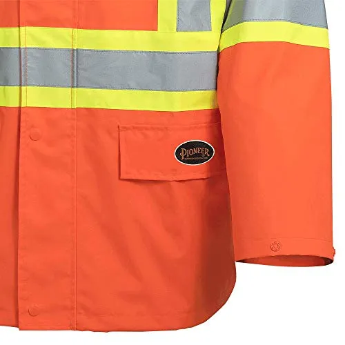Pioneer V1081350 Hi-Viz Safety Rain Jacket, Tear and Abrasion Resistant, Orange