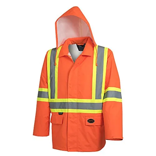 Pioneer V1081350 Hi-Viz Safety Rain Jacket, Tear and Abrasion Resistant, Orange