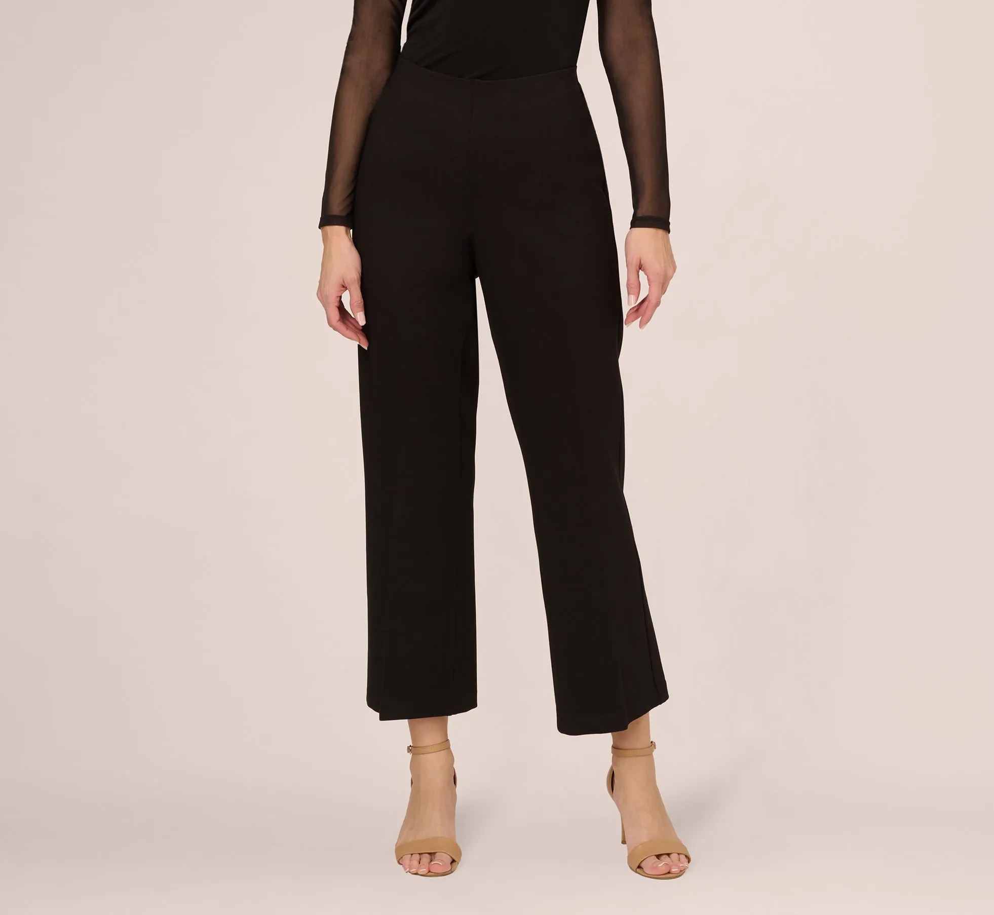 Ponte Knit Pull On Pant With Kick Flare Hem In Black