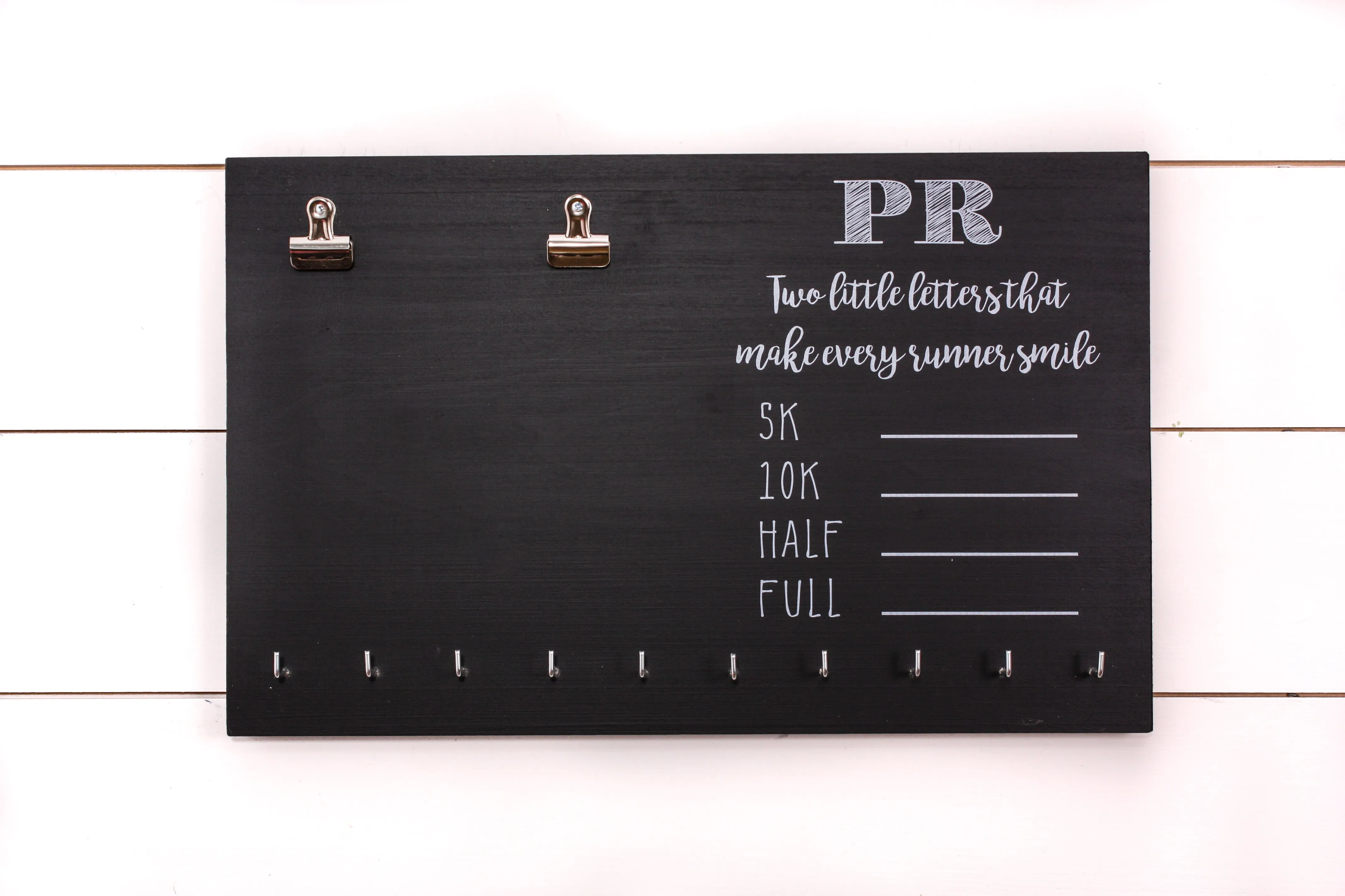 PR Race Bib and Medal Holder with Feminine Fonts- 5K, 10K, Half, & Full