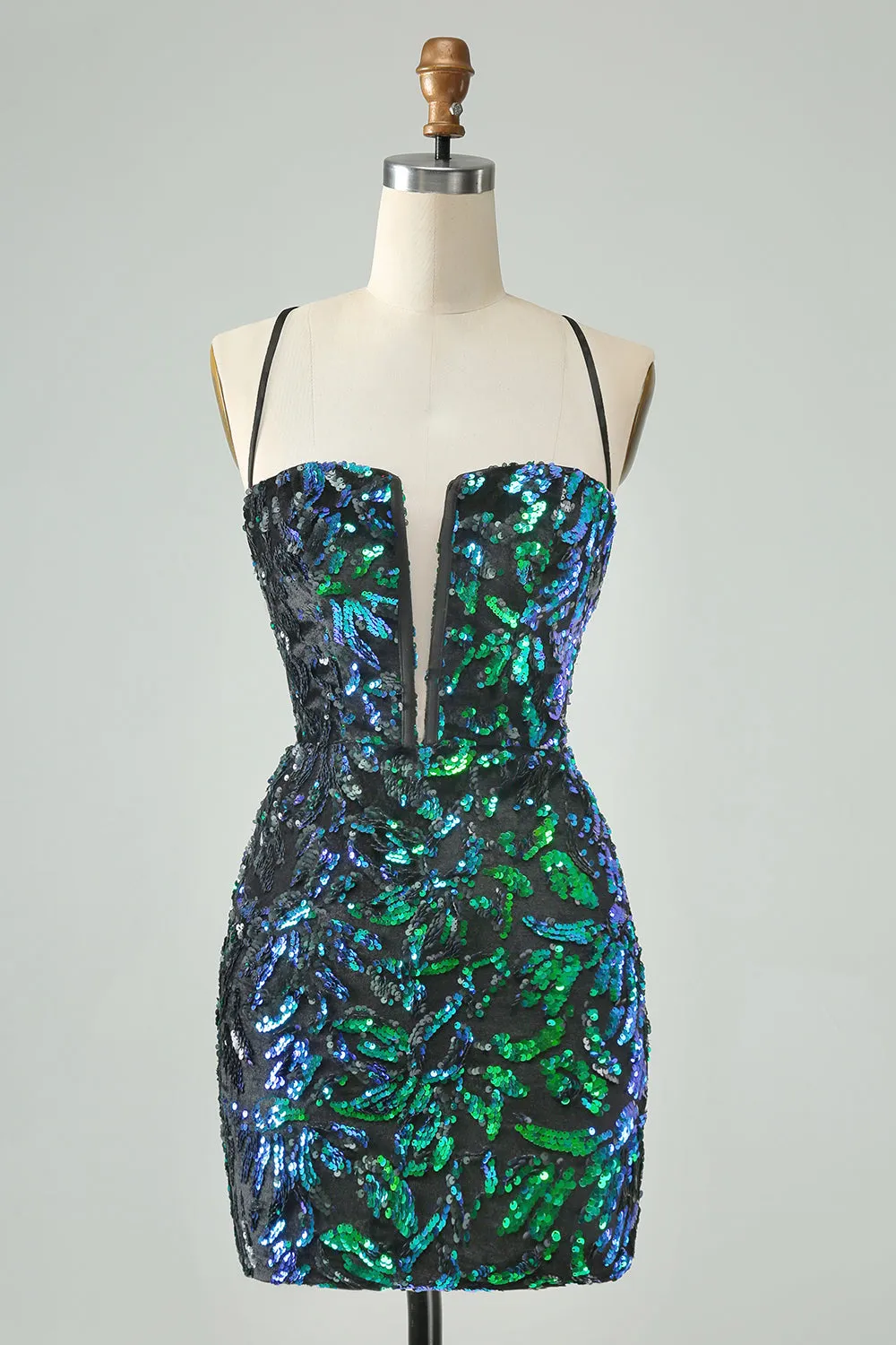 Pretty Fuchsia Black Bodycon Sparkly Sequin Short Homecoming Dress