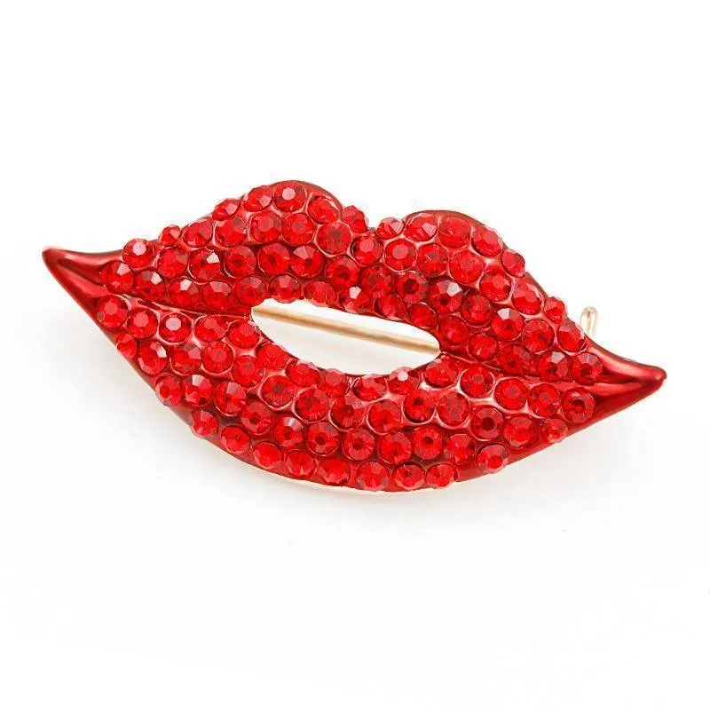 Red & Blue Crystal  Lips  Brooch