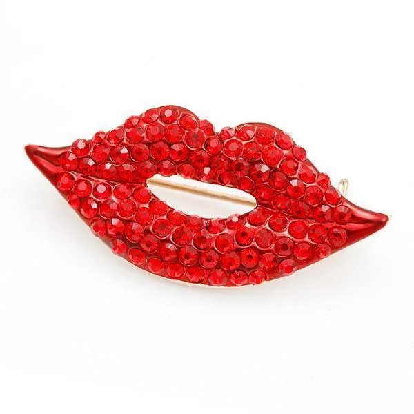 Red & Blue Crystal  Lips  Brooch
