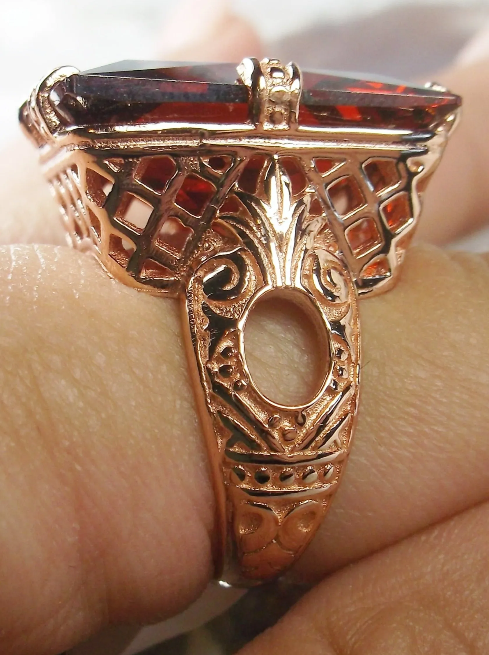 Red Garnet CZ Ring, 6 Prong Rose Gold plated Ring, 30ct Gem, Vintage Jewelry #D104