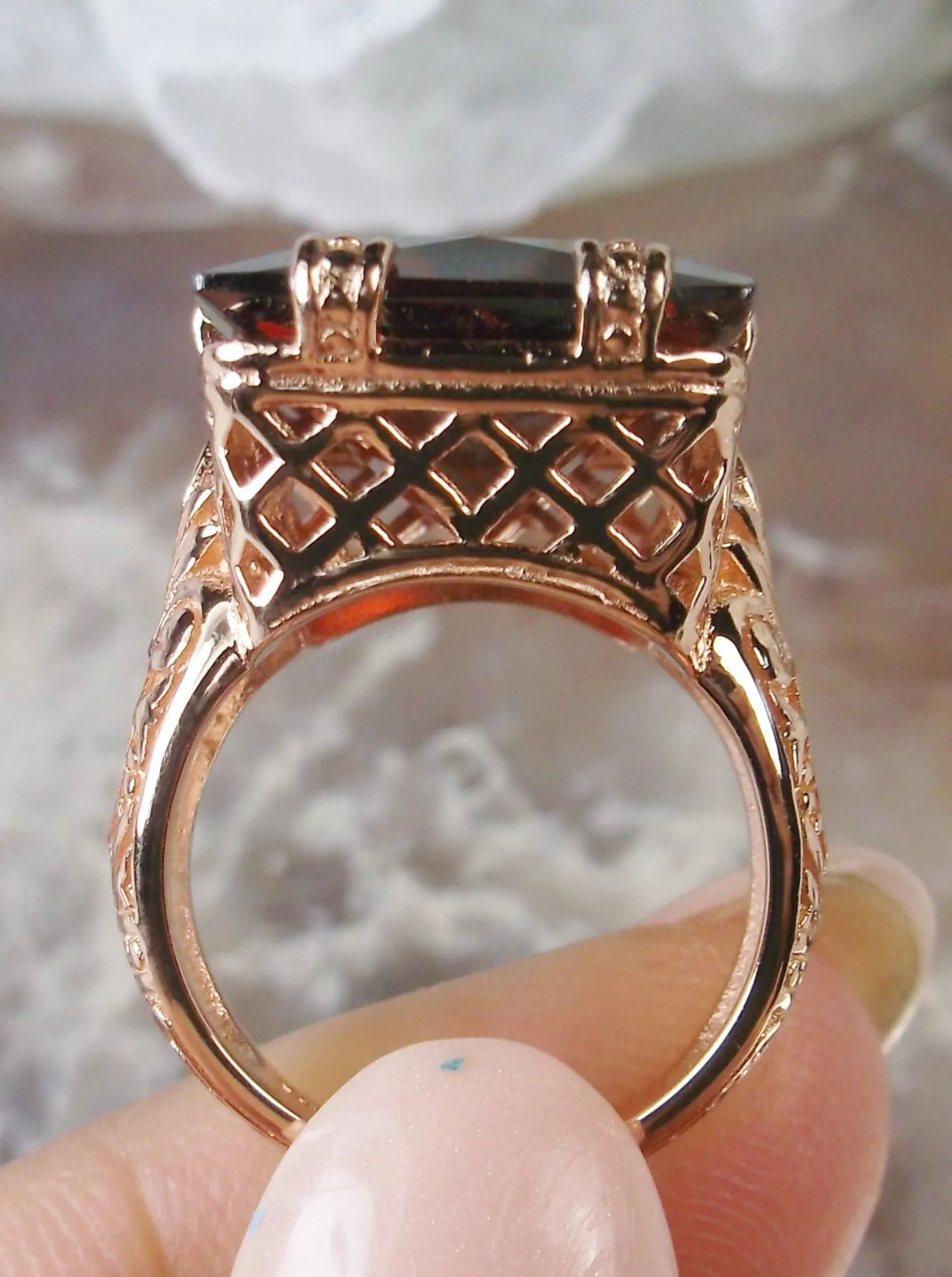 Red Garnet CZ Ring, 6 Prong Rose Gold plated Ring, 30ct Gem, Vintage Jewelry #D104