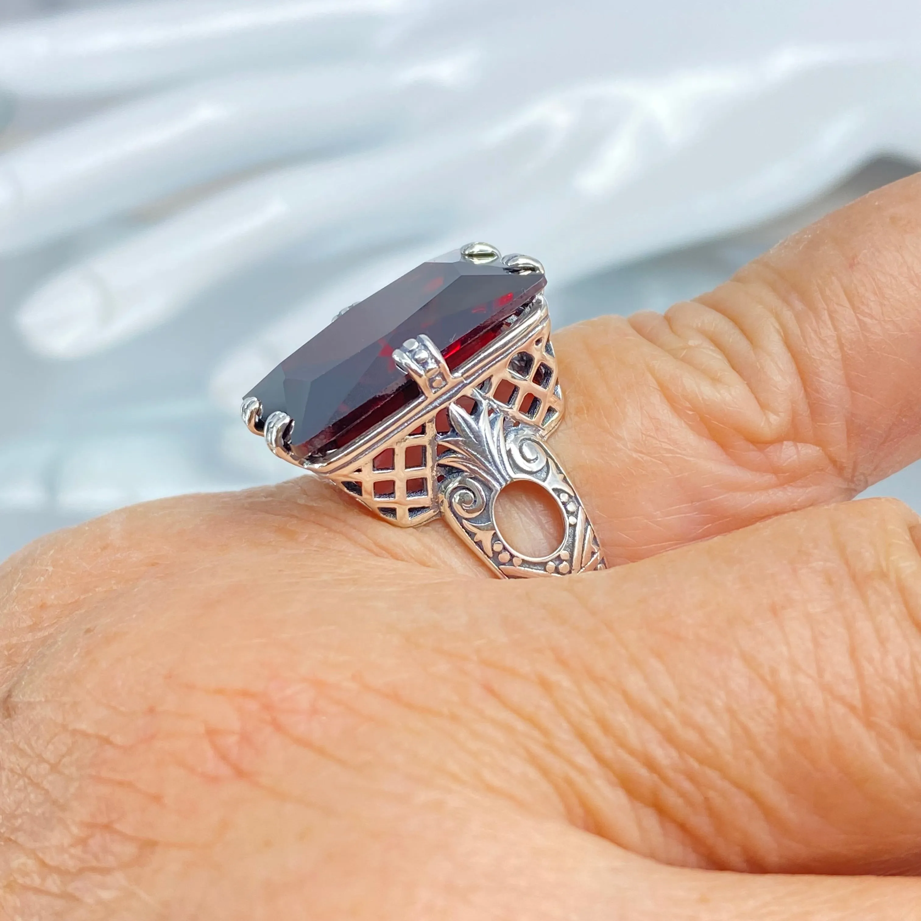 Red Garnet CZ Ring, Size 9, Six Prong Ring, 30ct Art Deco Ring, Vintage Jewelry #D104 - Ready to Ship