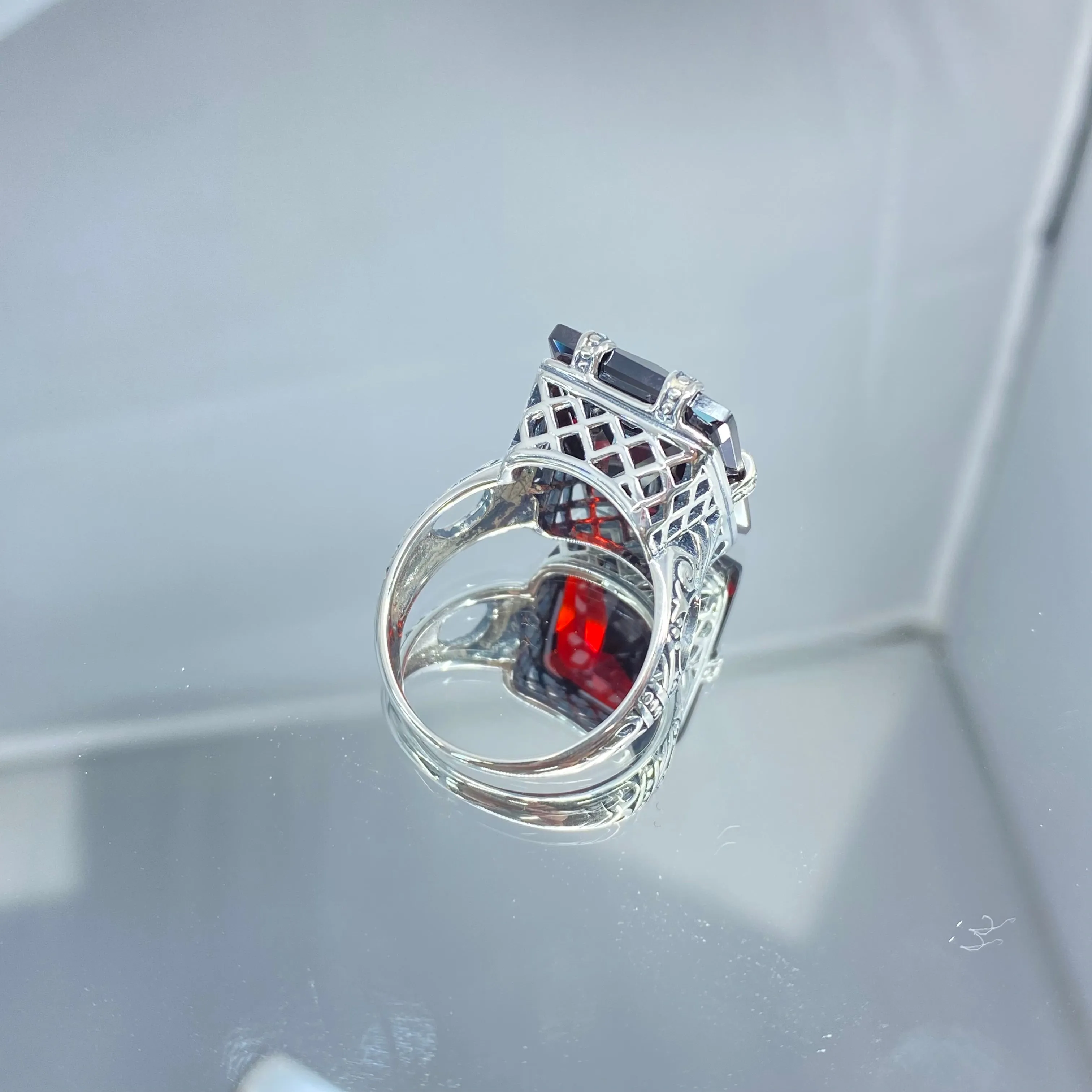 Red Garnet CZ Ring, Size 9, Six Prong Ring, 30ct Art Deco Ring, Vintage Jewelry #D104 - Ready to Ship