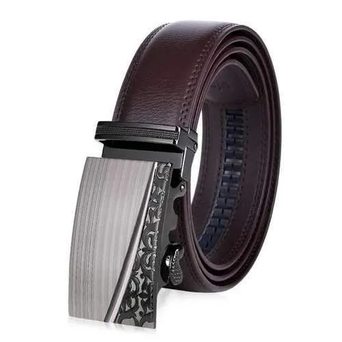 Retro Carve Auto Buckle Leather Belt - Brown