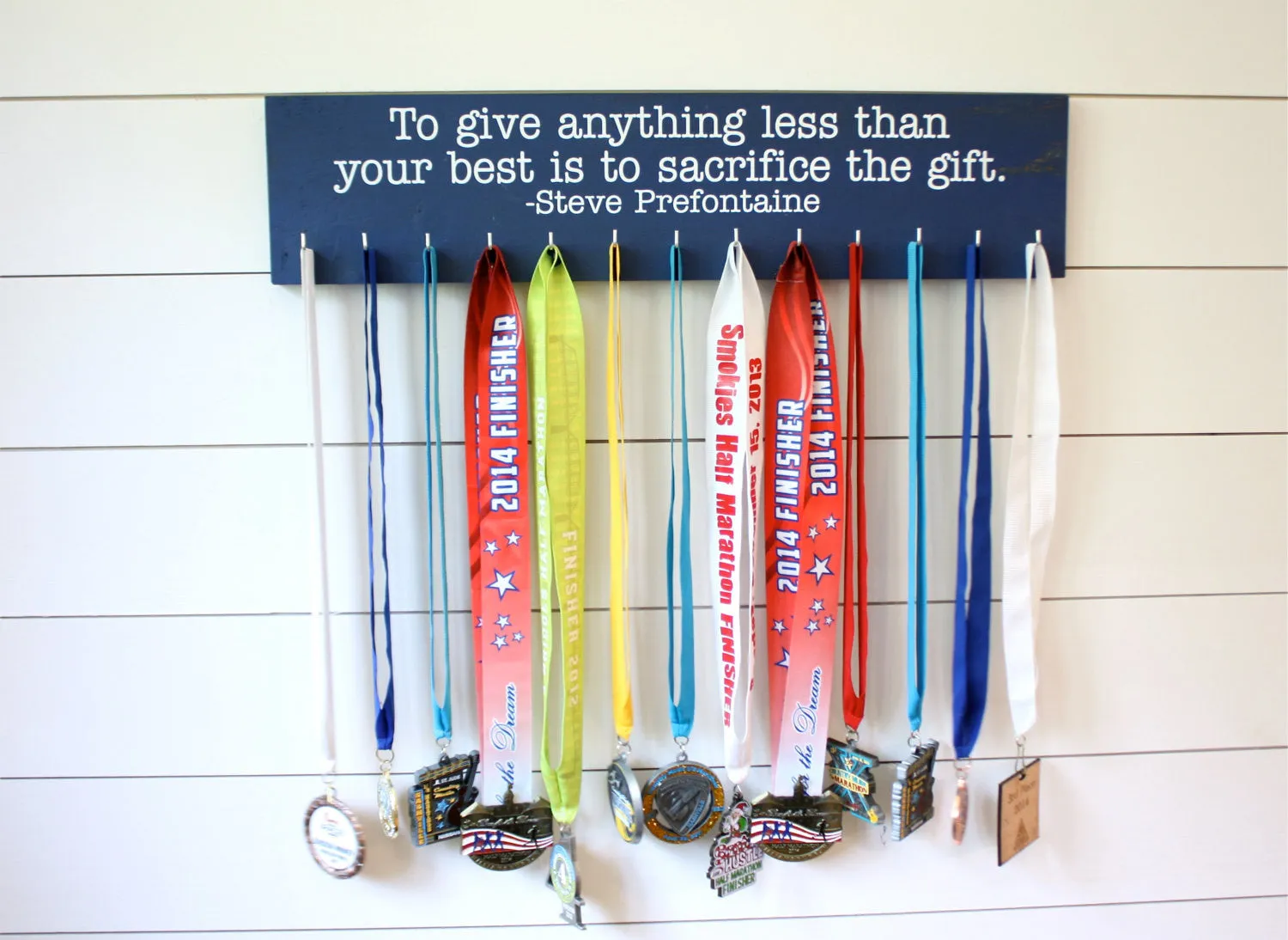 Running Medal Display - To give anything less than your best is to sacrifice the gift. - Steve Prefontaine - Large