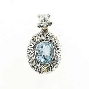 Samuel B. Sterling Silver and 18K Yellow Gold with Blue Topaz Oval Pendant (91453)