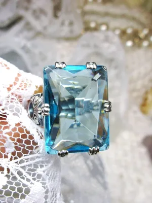 Sky Blue Topaz Ring, 6 Prong Ring, 30ct Art Deco Ring, Vintage Jewelry #D104