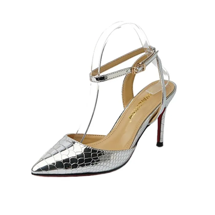 Small Feet Metallic Printed Ankle Strap Dress Heels(US Size 1-5) DS272