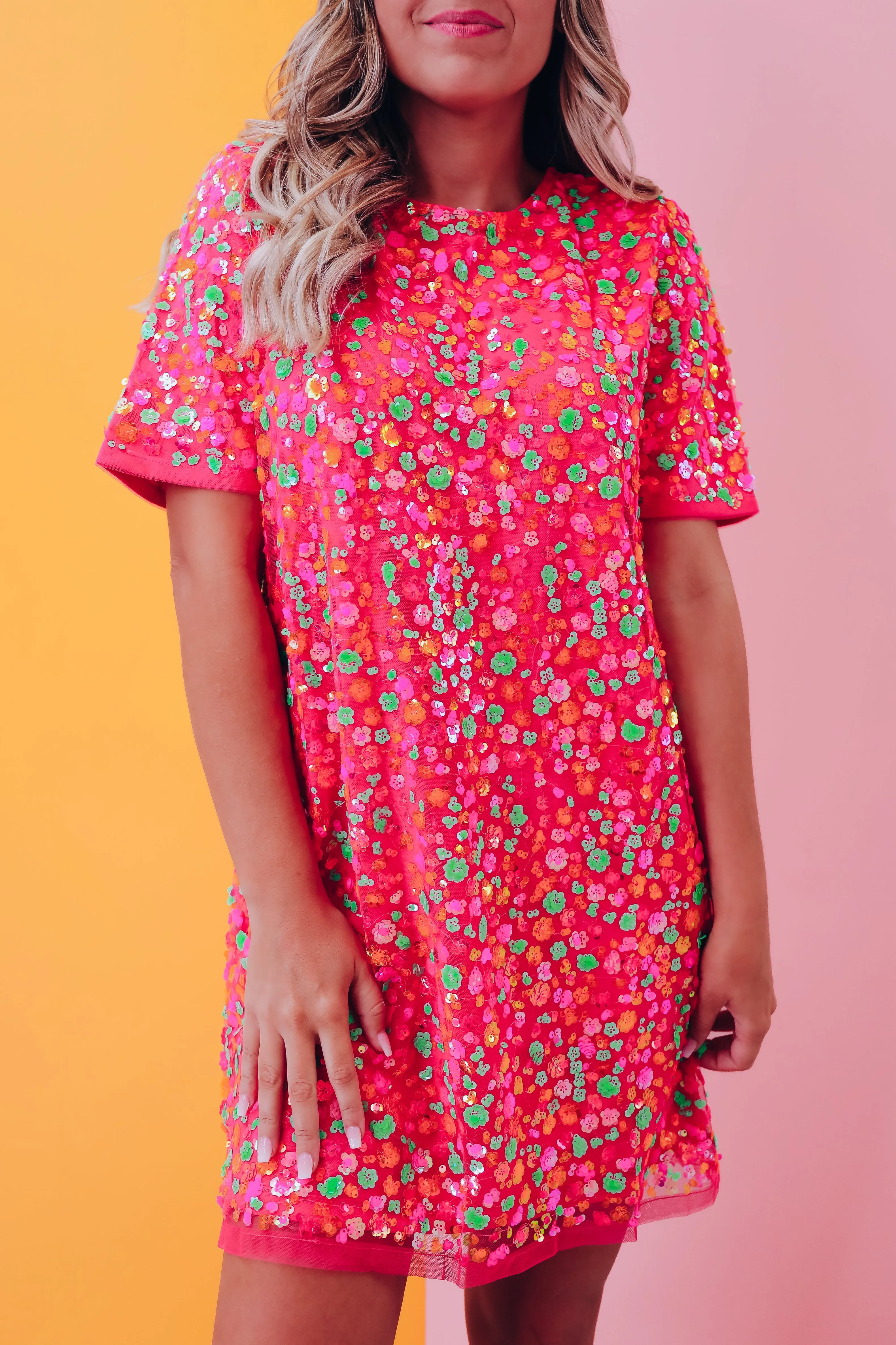 Soma Floral Sequin Mini Dress - Pink