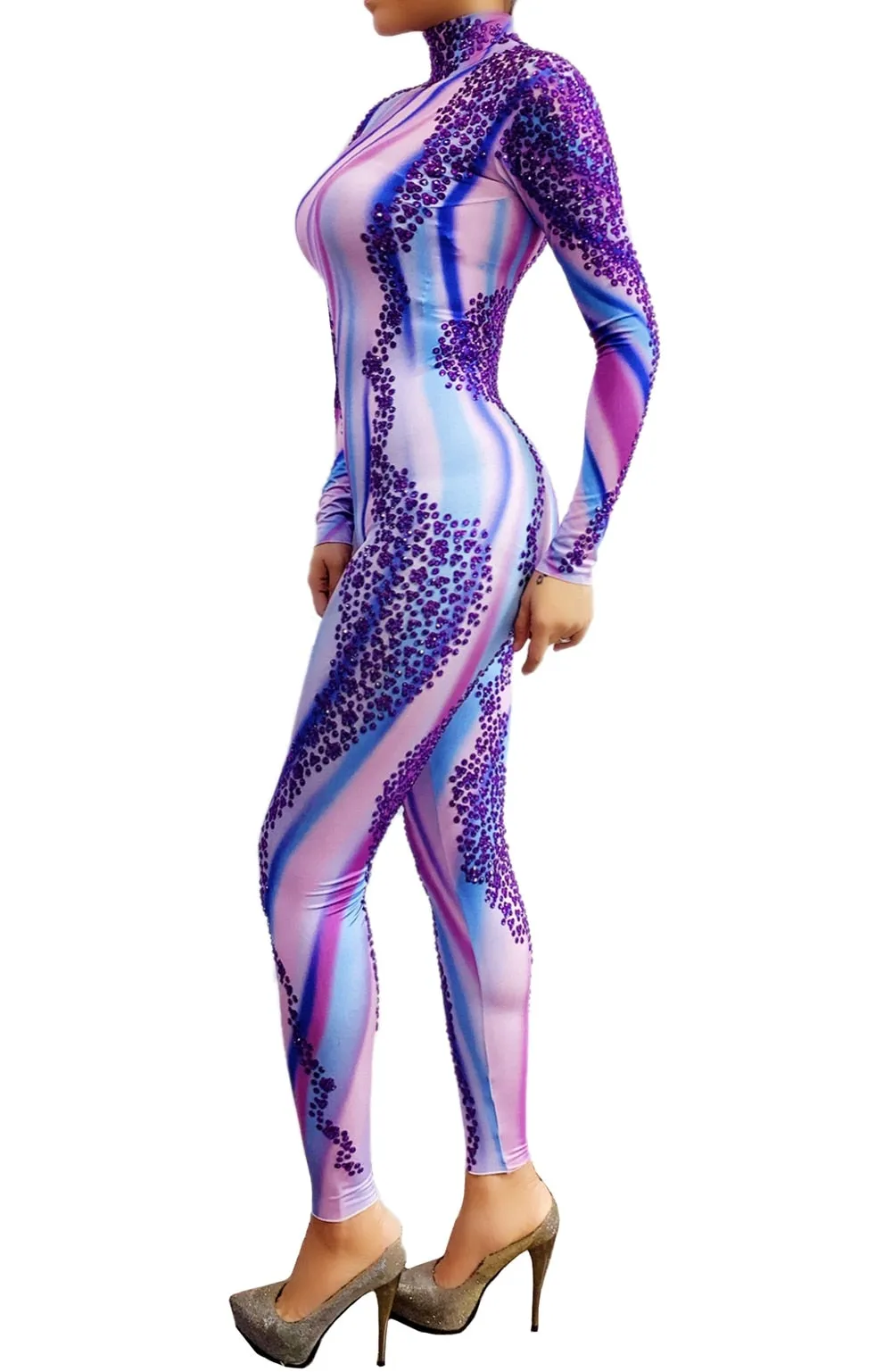 Sparkly Purple Rhinestones Jumpsuit Women