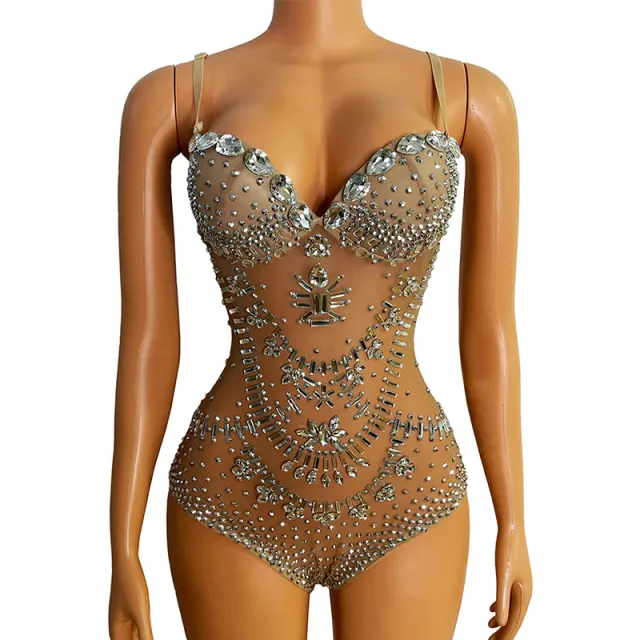 Sparkly Rhinestones Pearls Bodysuit  Costume