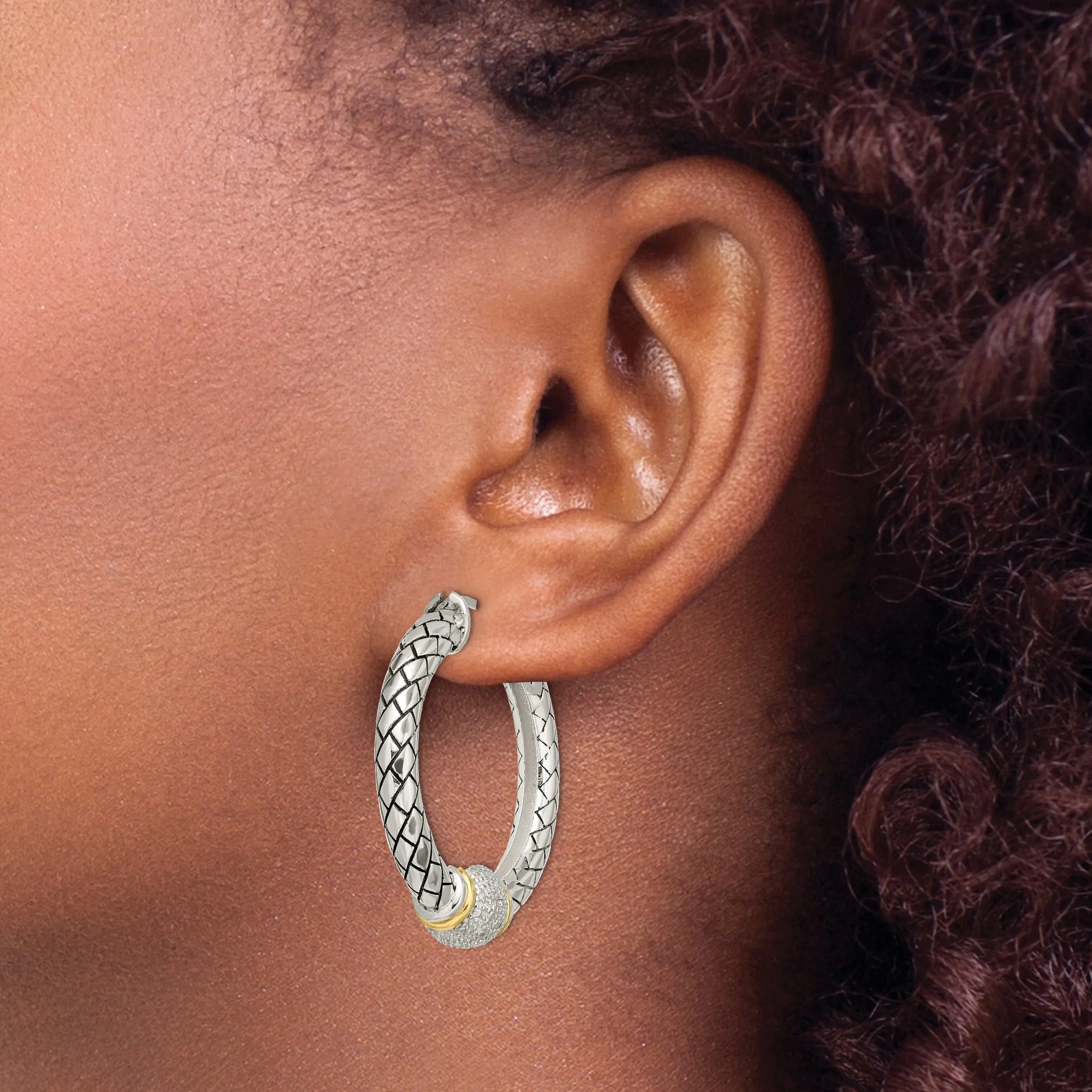 Sterling Silver Gold Diamond Hoop Earrings