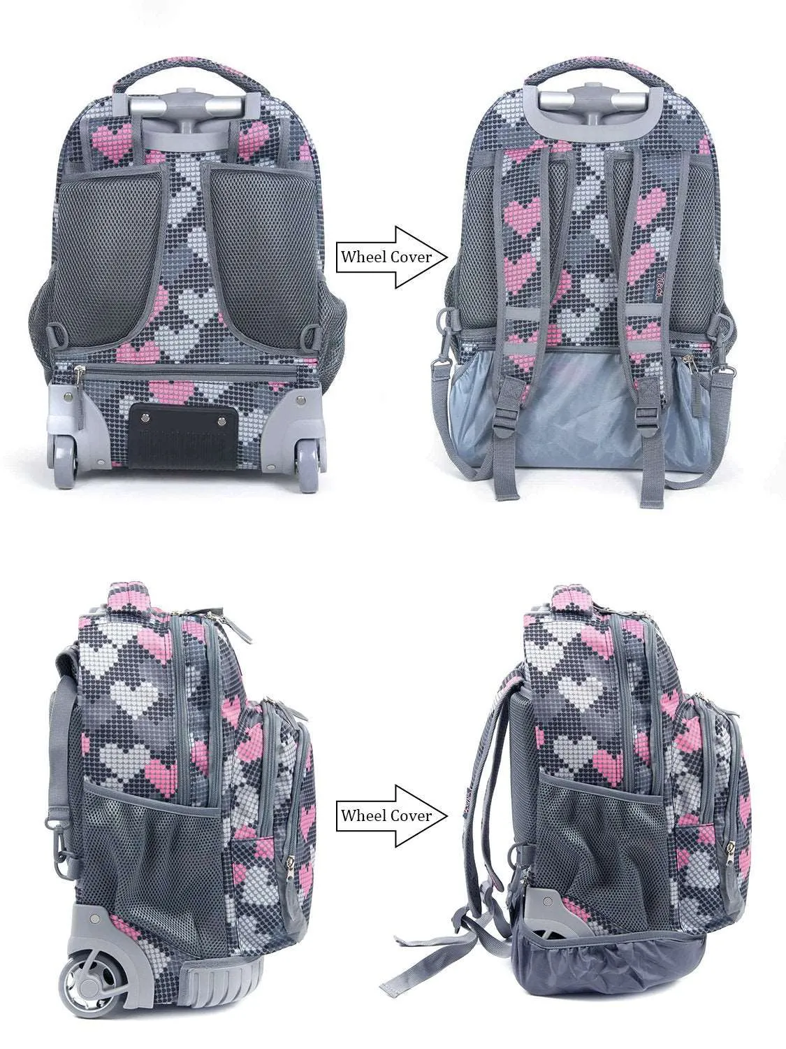 Tilami Grey Falling Love Rolling Backpack 18 inch Laptop Backpack
