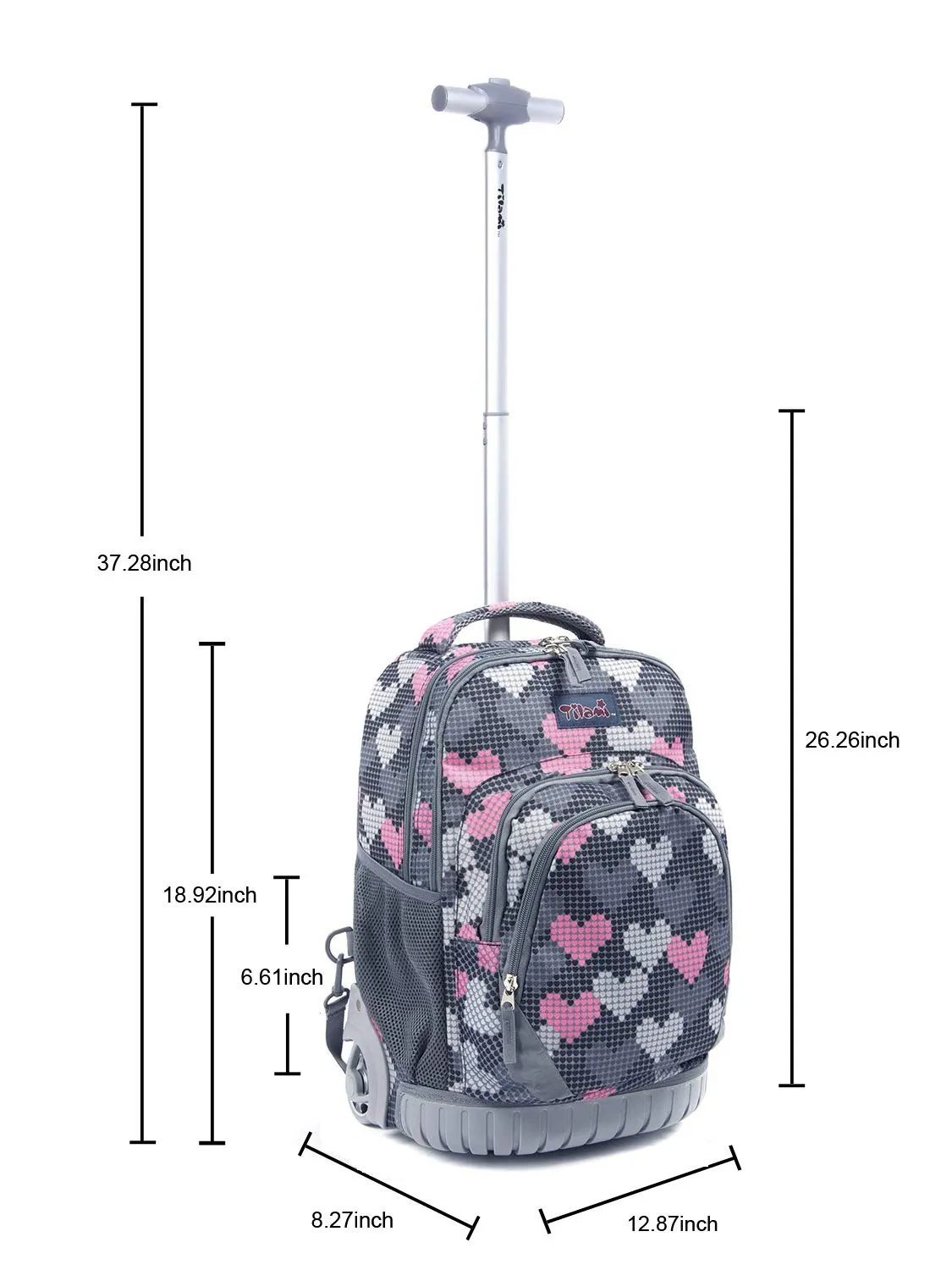Tilami Grey Falling Love Rolling Backpack 18 inch Laptop Backpack