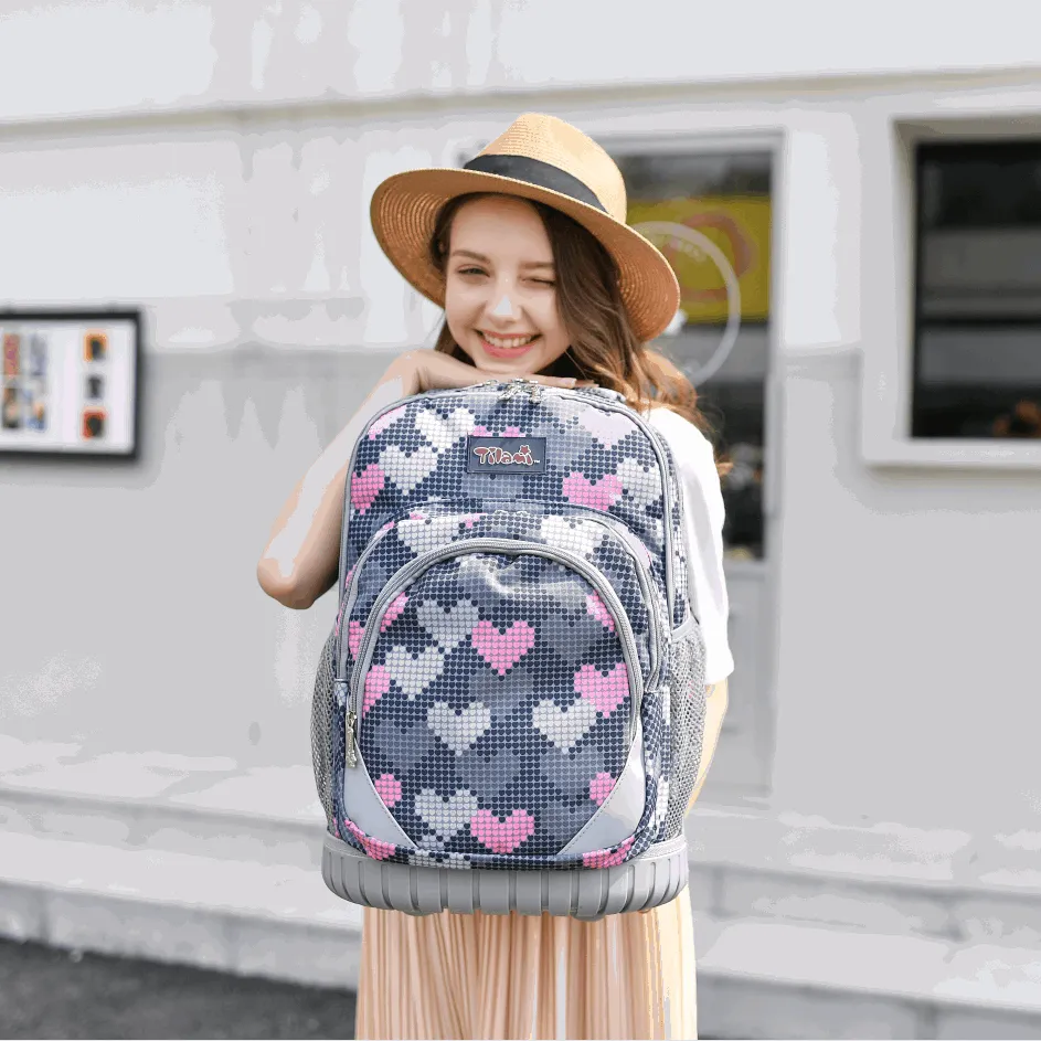 Tilami Grey Falling Love Rolling Backpack 18 inch Laptop Backpack