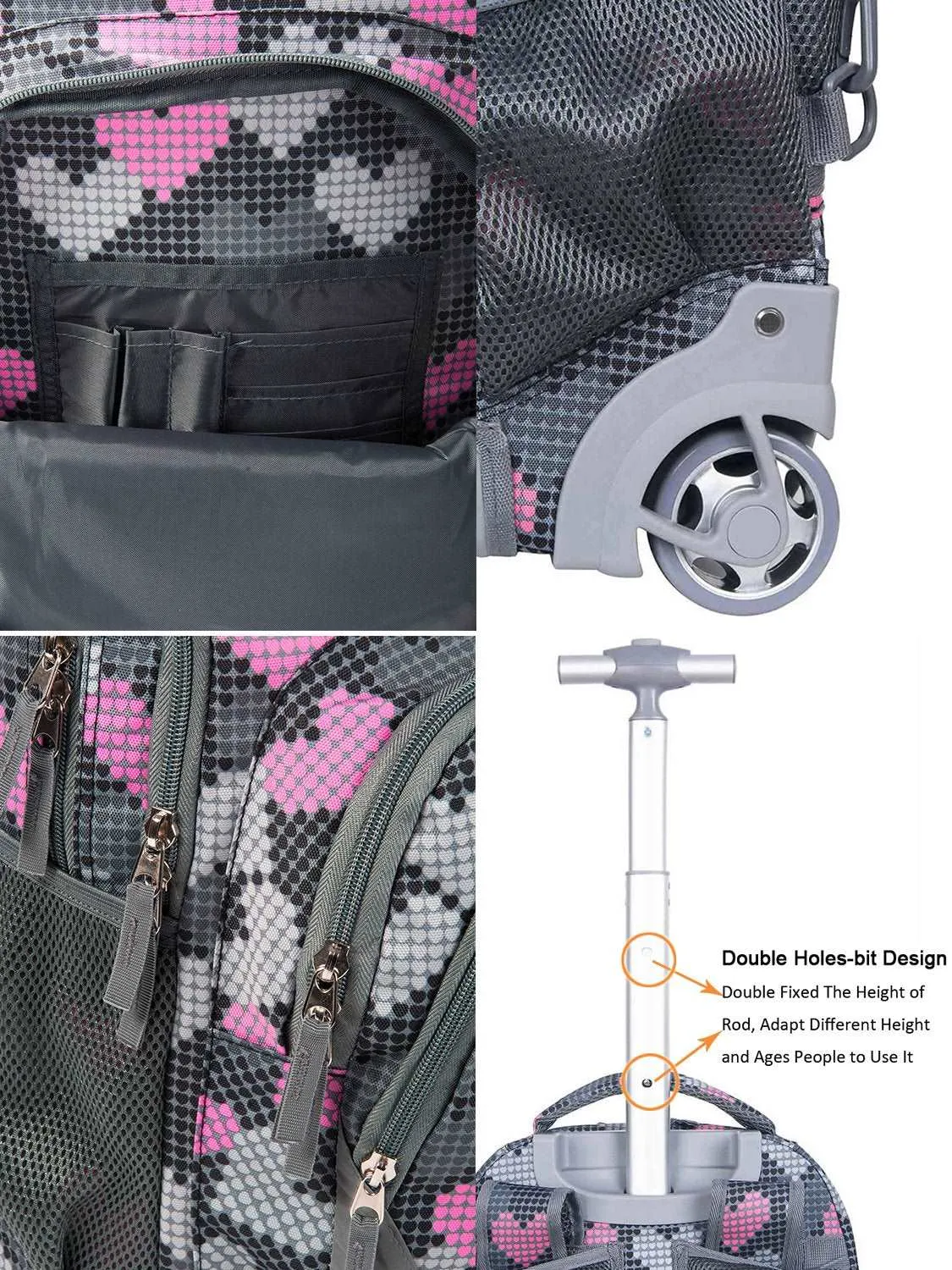Tilami Grey Falling Love Rolling Backpack 18 inch Laptop Backpack