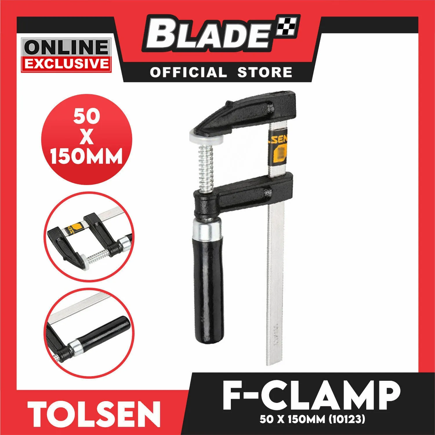 Tolsen 50x150mm F-Clamp with Rubber Grip and Pad Protector 10123