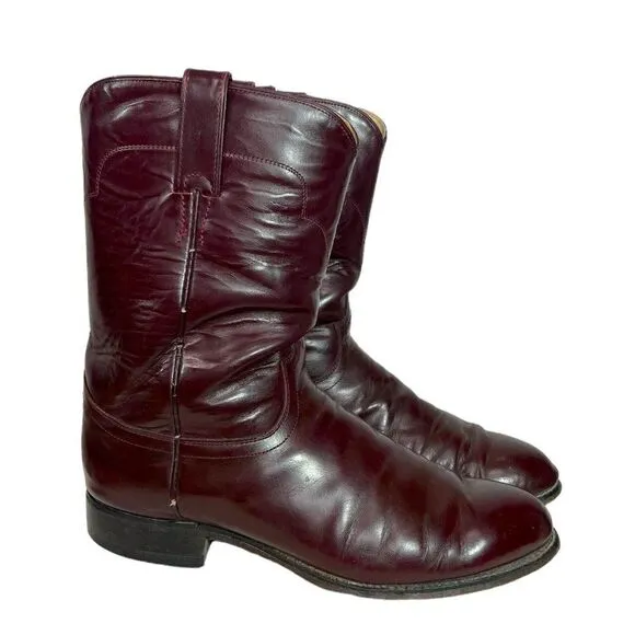 Tony Lama Vintage Oxblood Maroon Leather Round Toe Roper Western Men's Boots 9D