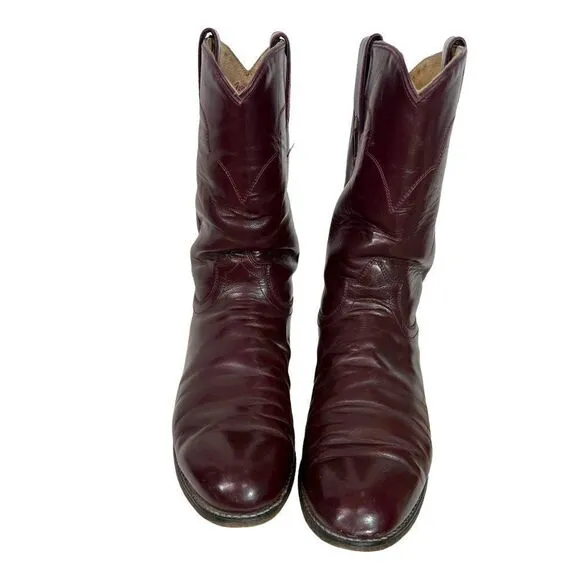 Tony Lama Vintage Oxblood Maroon Leather Round Toe Roper Western Men's Boots 9D