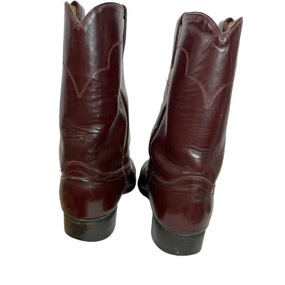 Tony Lama Vintage Oxblood Maroon Leather Round Toe Roper Western Men's Boots 9D