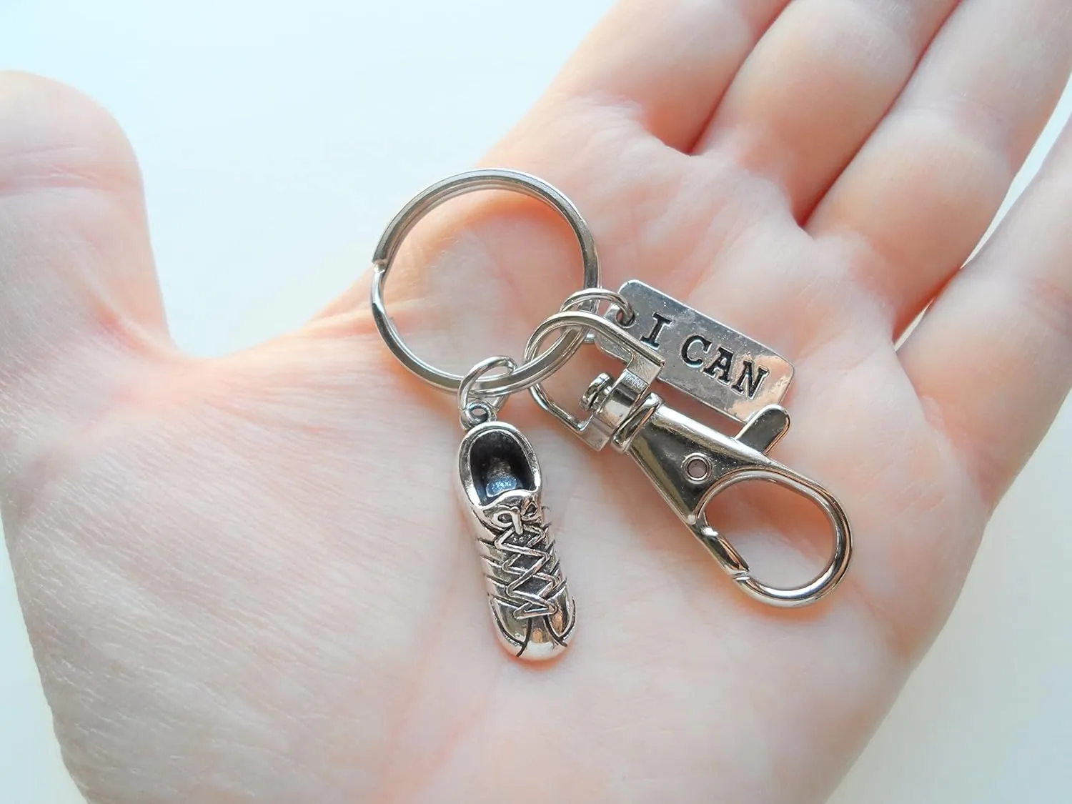Track or Cross Country Runner Keychain with Running Shoe Charm, I Can, and Swivel Clasp, Fitness Encouragement Keychain