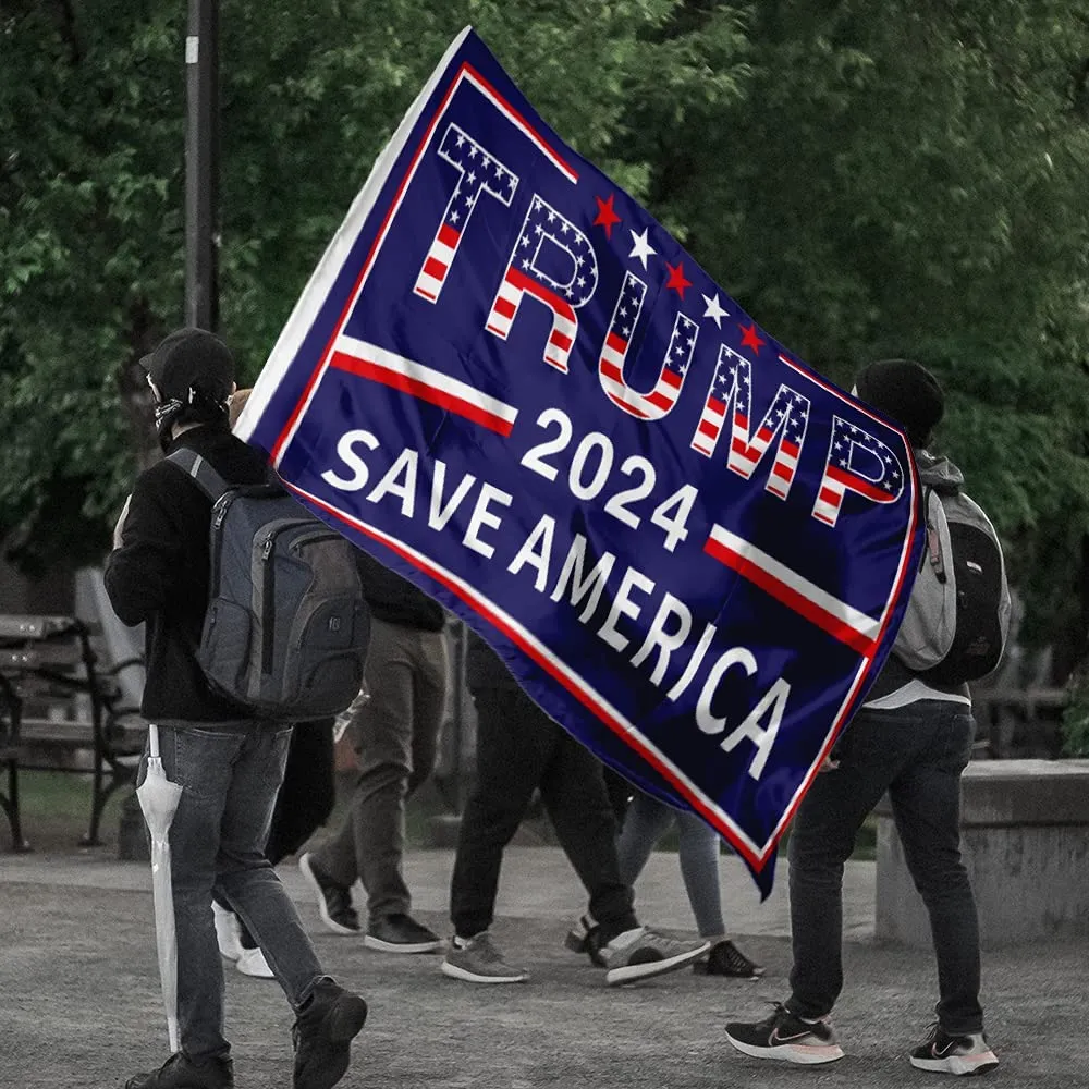 Trump 2024 Save America Flag  - American Flag Text