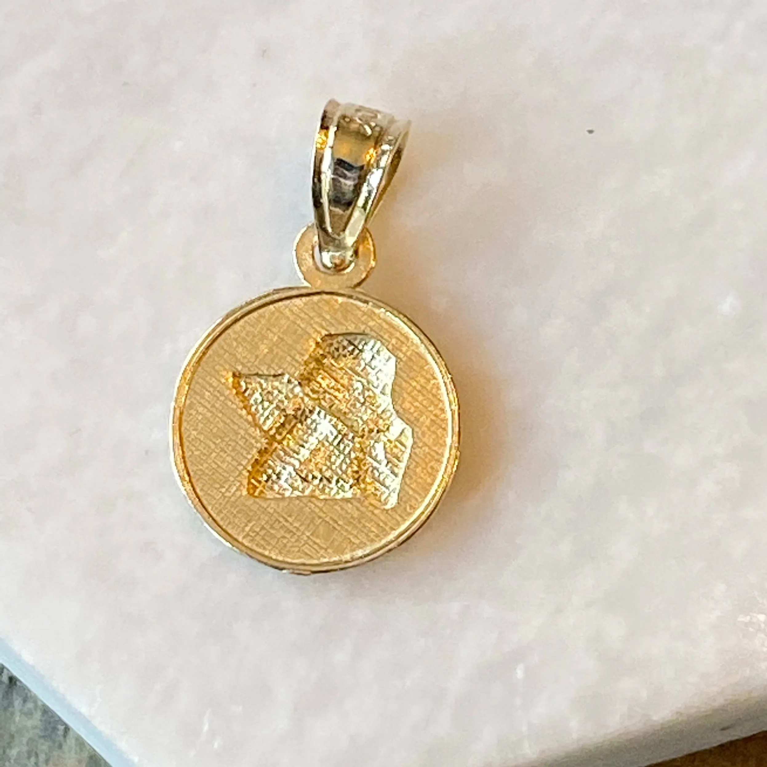 Two-Tone 10KT Yellow Gold   White Rhodium Guardian Angel Baby Round Medal Pendant Charm