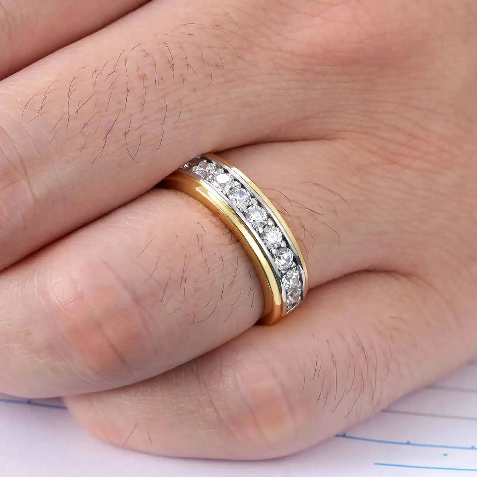 Two Tone Brilliant Round Cut Men's Ring Band