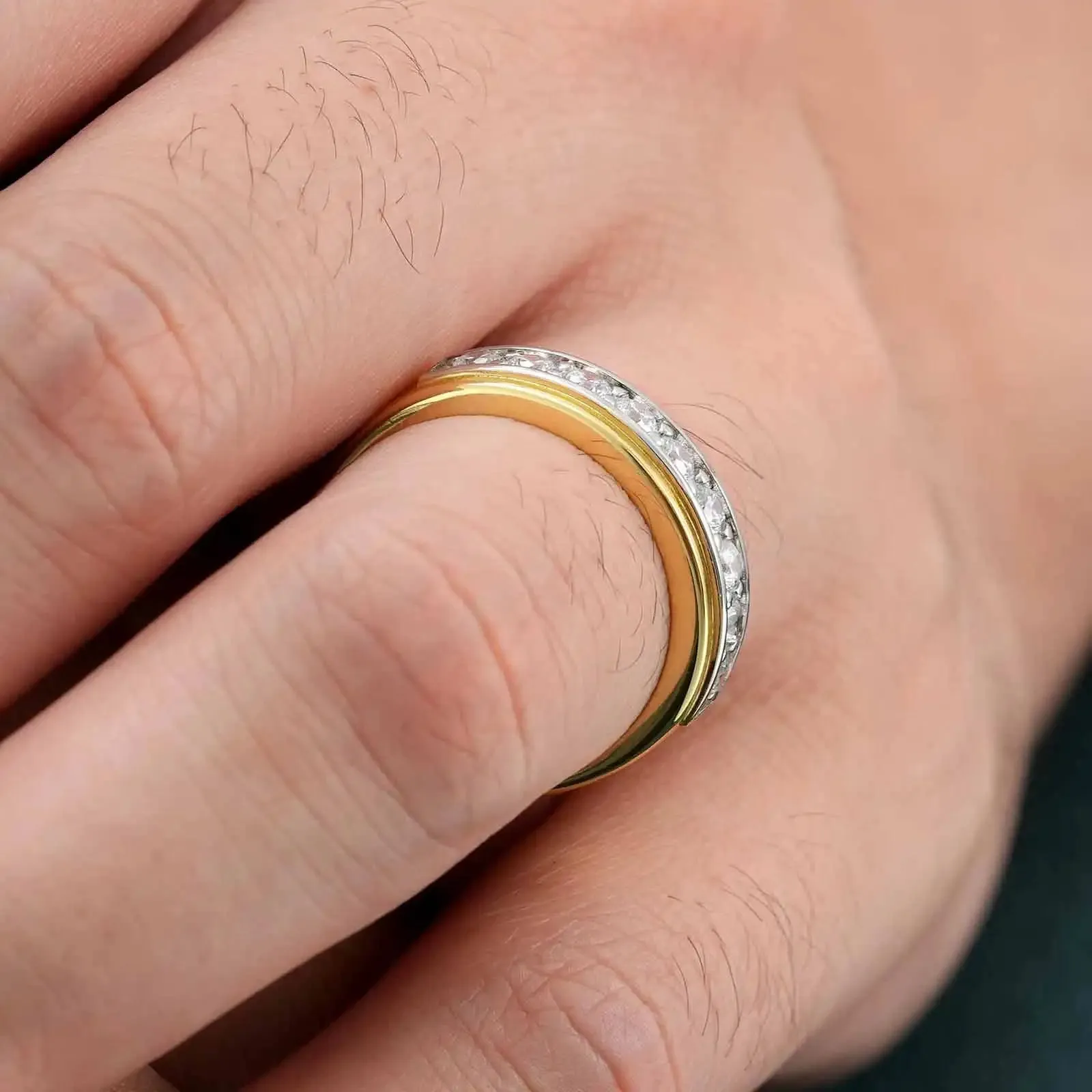 Two Tone Brilliant Round Cut Men's Ring Band