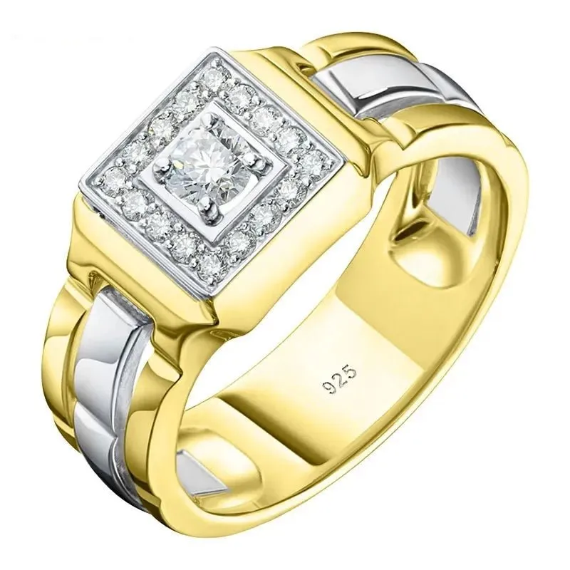 Two Tone Round Cut Halo Men's Ring