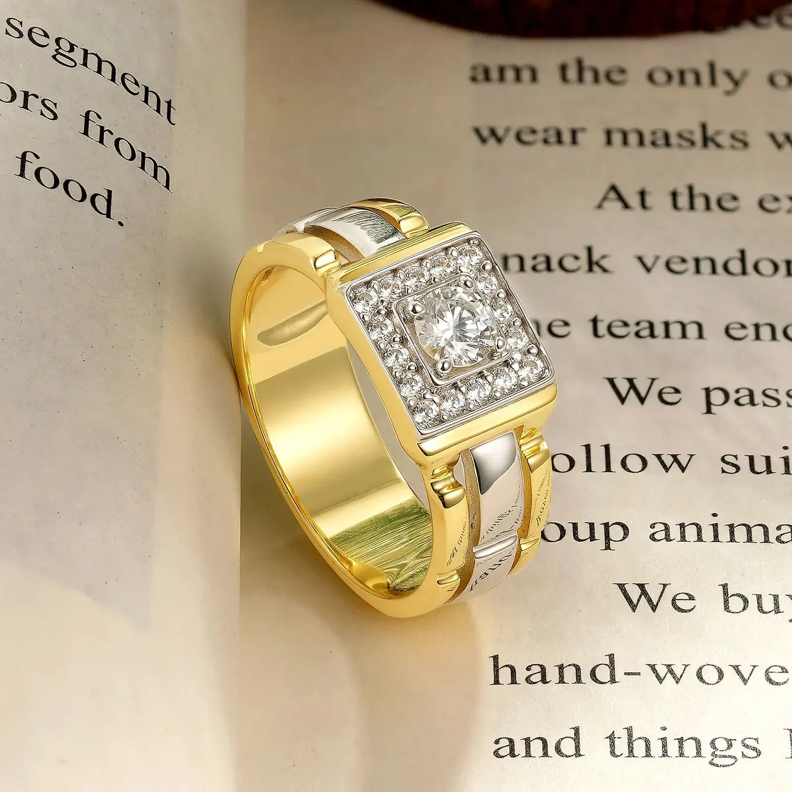 Two Tone Round Cut Halo Men's Ring