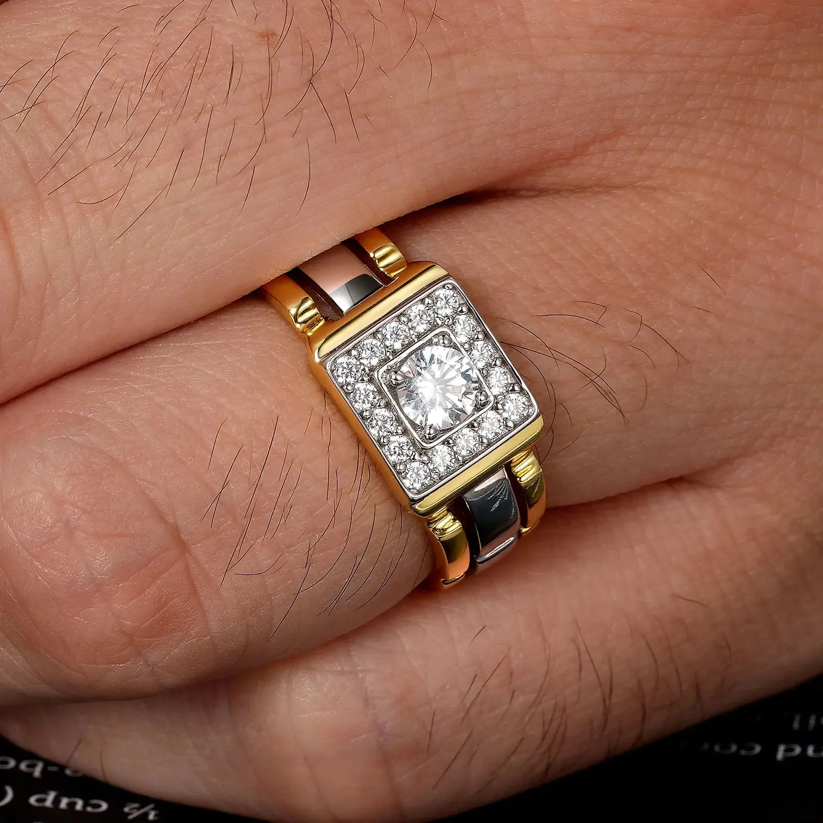 Two Tone Round Cut Halo Men's Ring
