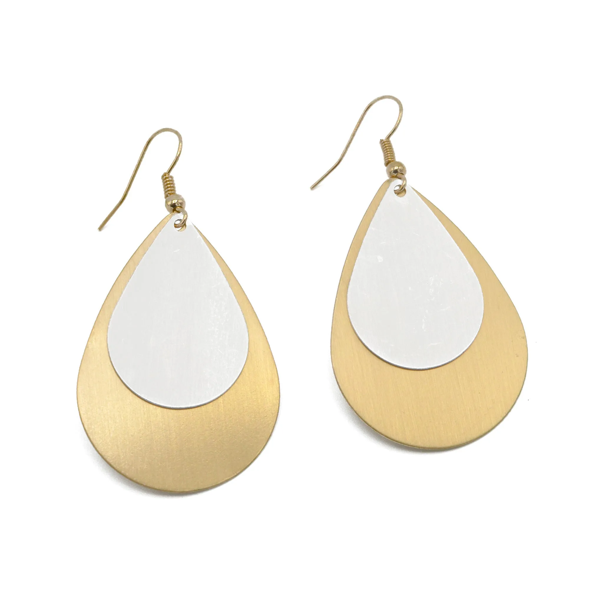 TWO TONE TEARDROP EARRINGS#SQEAR-3788