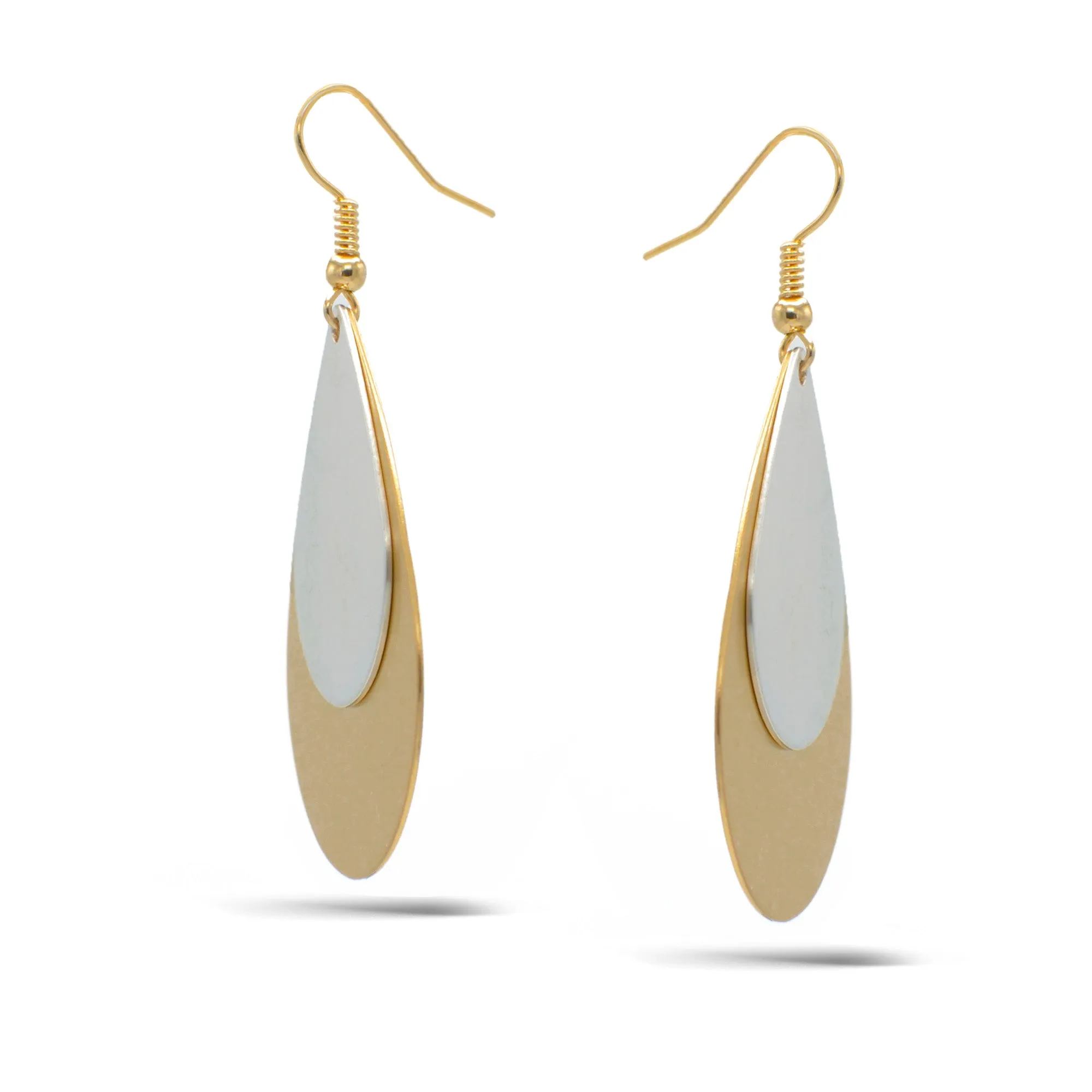 TWO TONE TEARDROP EARRINGS#SQEAR-3788