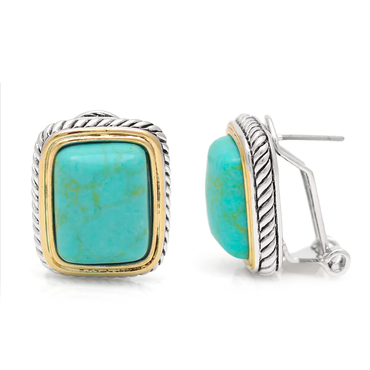 TWO TONE TURQUOISE ENGRAVED STUD EARRING#12504ERTQ (FB18)