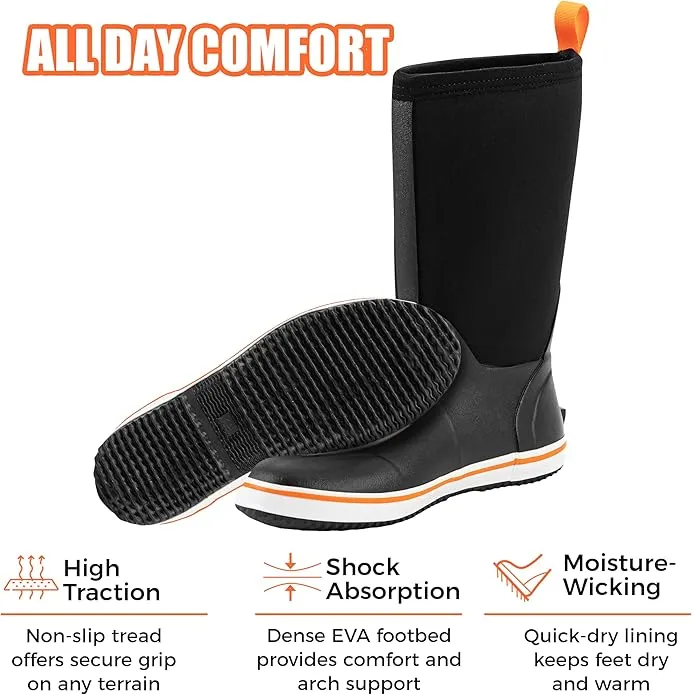 Ubon Rubber Rain Boots for Men Mid Calf