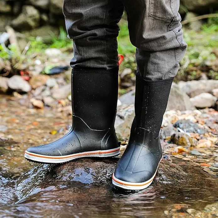 Ubon Rubber Rain Boots for Men Mid Calf