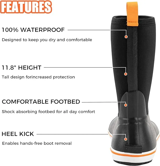Ubon Rubber Rain Boots for Men Mid Calf