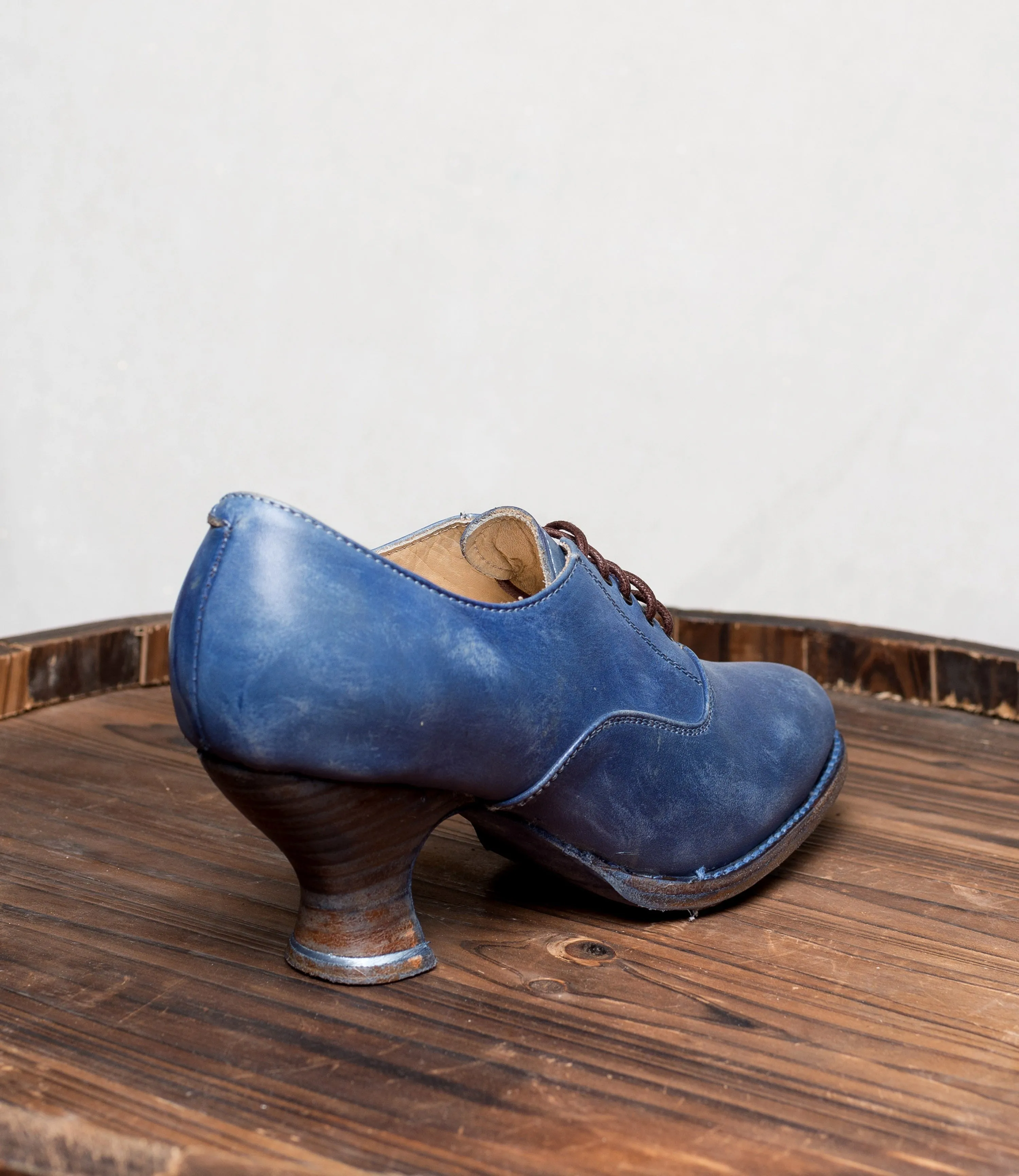 Victorian Style Leather Lace-Up Shoes in Steel Blue