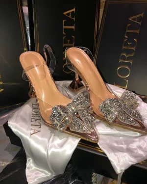 Vintage Look Bow Clear Heels