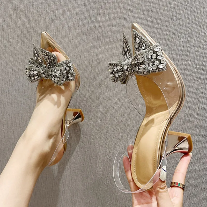 Vintage Look Bow Clear Heels