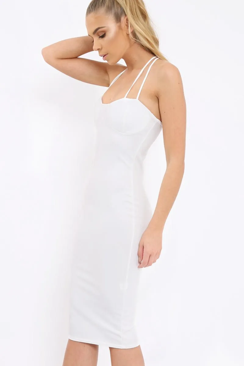 White Strap Bra Cup Detail Midi Dress - Helsa