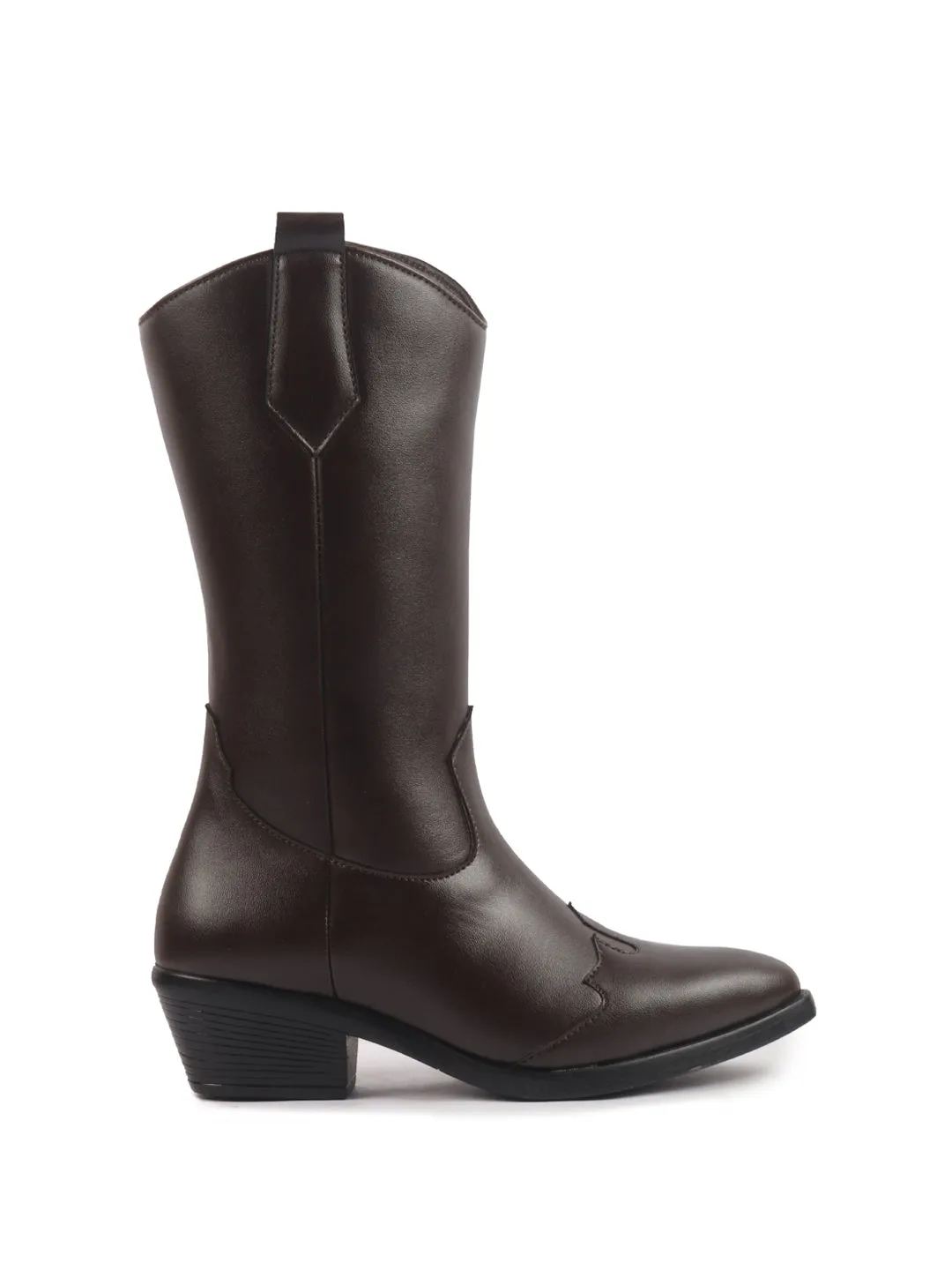 Women Brown Knee Length Side Zipper Closure Pointed Toe Flared Heel Long Boots for Winter|Outdoor Boots